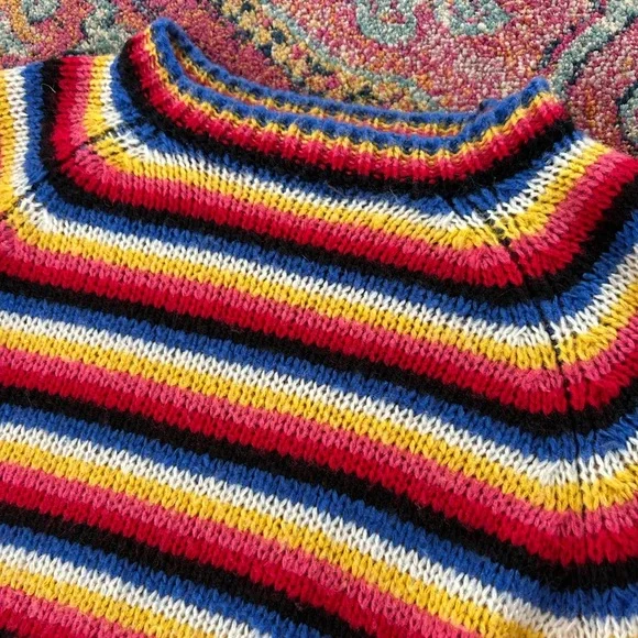 Golden Days Paris | Women’s rainbow tripped balloon sleeve pullover sweater, OS - Picture 9 of 16